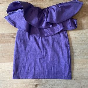 Zara Strapless Purple Ruffle Metallic Mini Dress